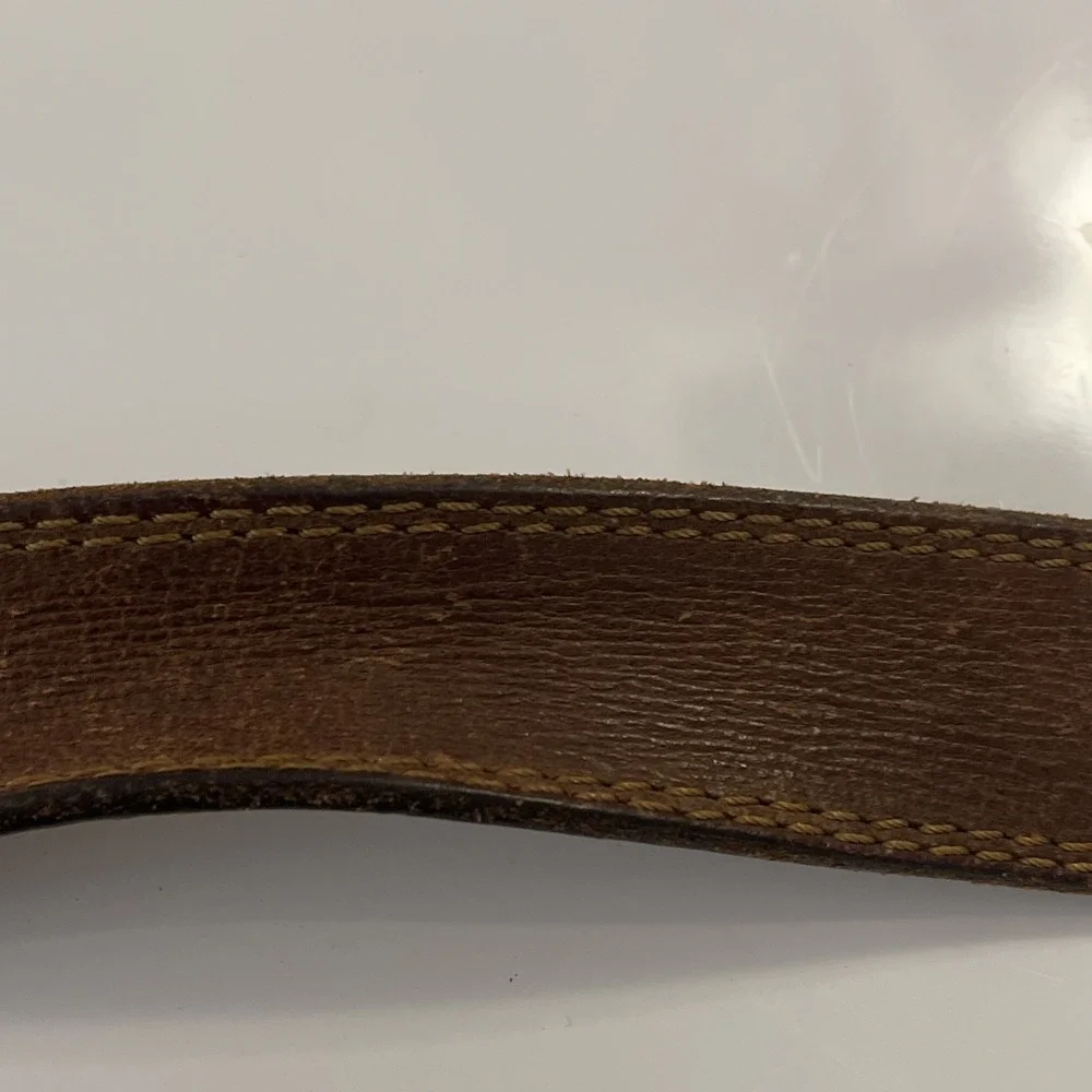 VTG Distressed Browning Belt Men SEE PIC Genuine Leather Brown Brass Logo Button